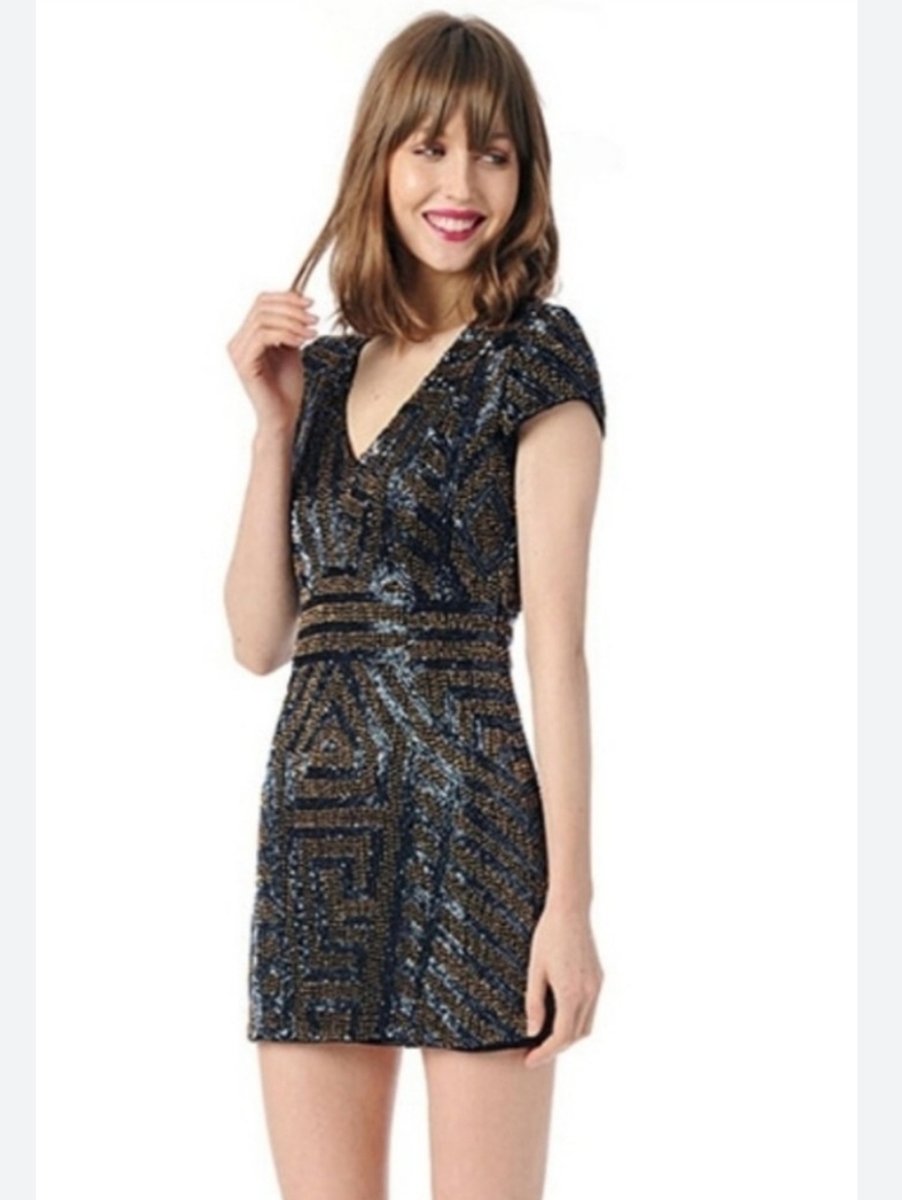 Parker Serena Silk Two Tone Beaded Mini Dress